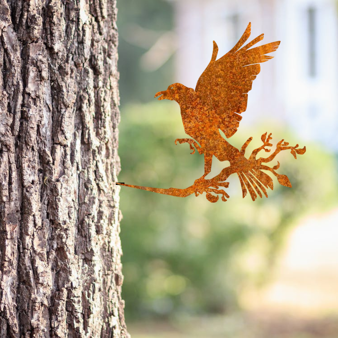 Wandstaal Kraai - Metalen vogel stake voor tuin en buiten