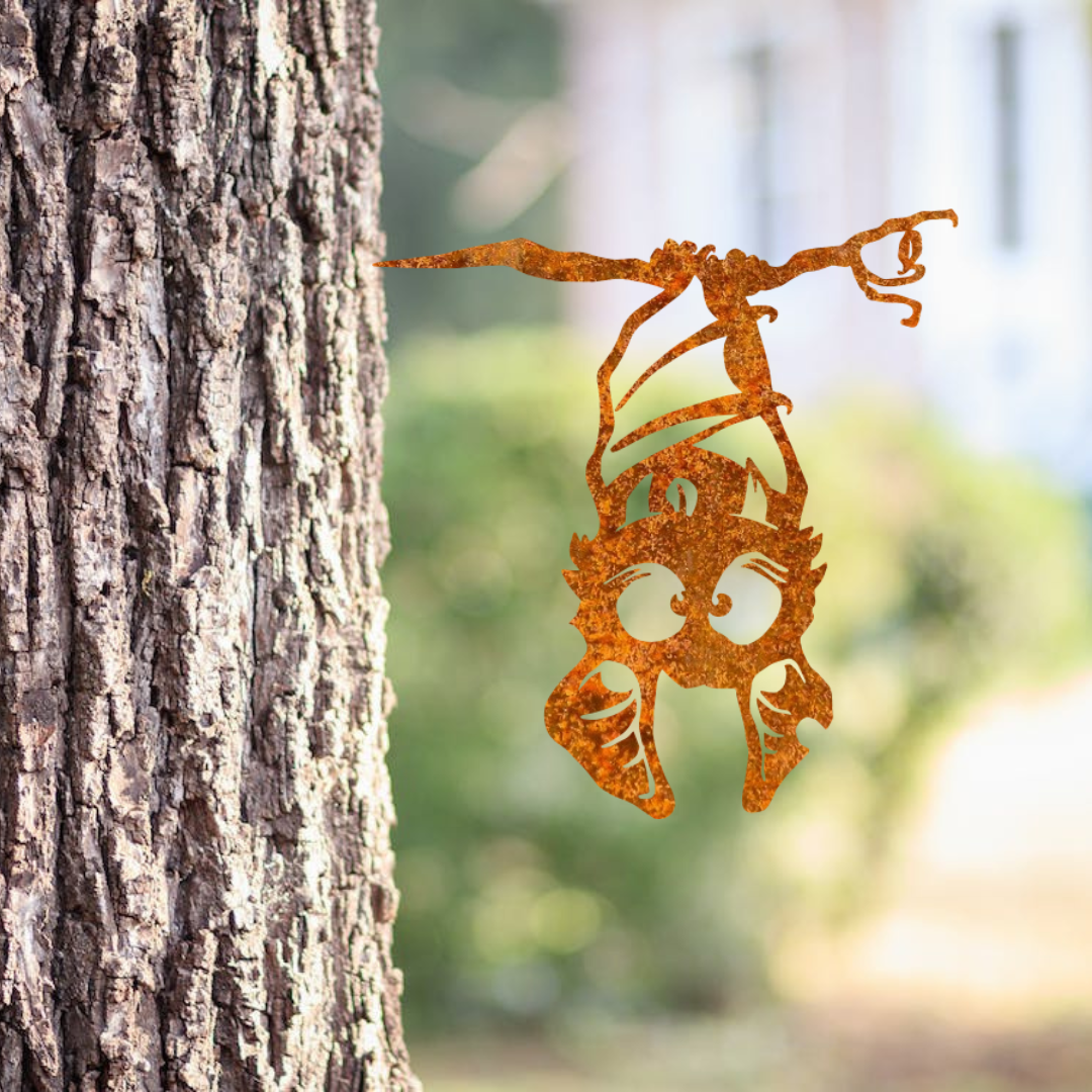 Wandstaal Nacht Vleermuis - Metalen vogel stake voor tuin en buiten