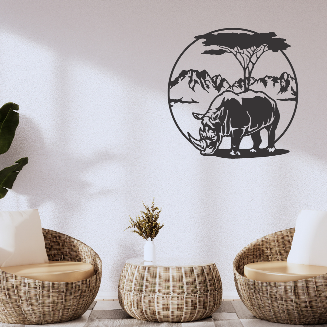 Wandstaal Dier Neushoorn Landschap