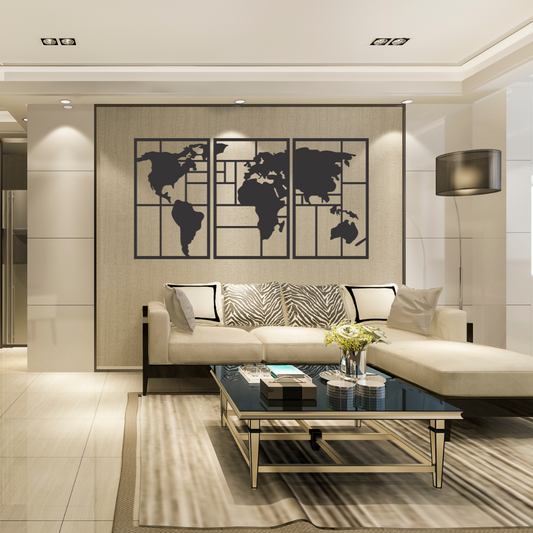 Wandstaal XXL "Wereldkaart Drieluik"