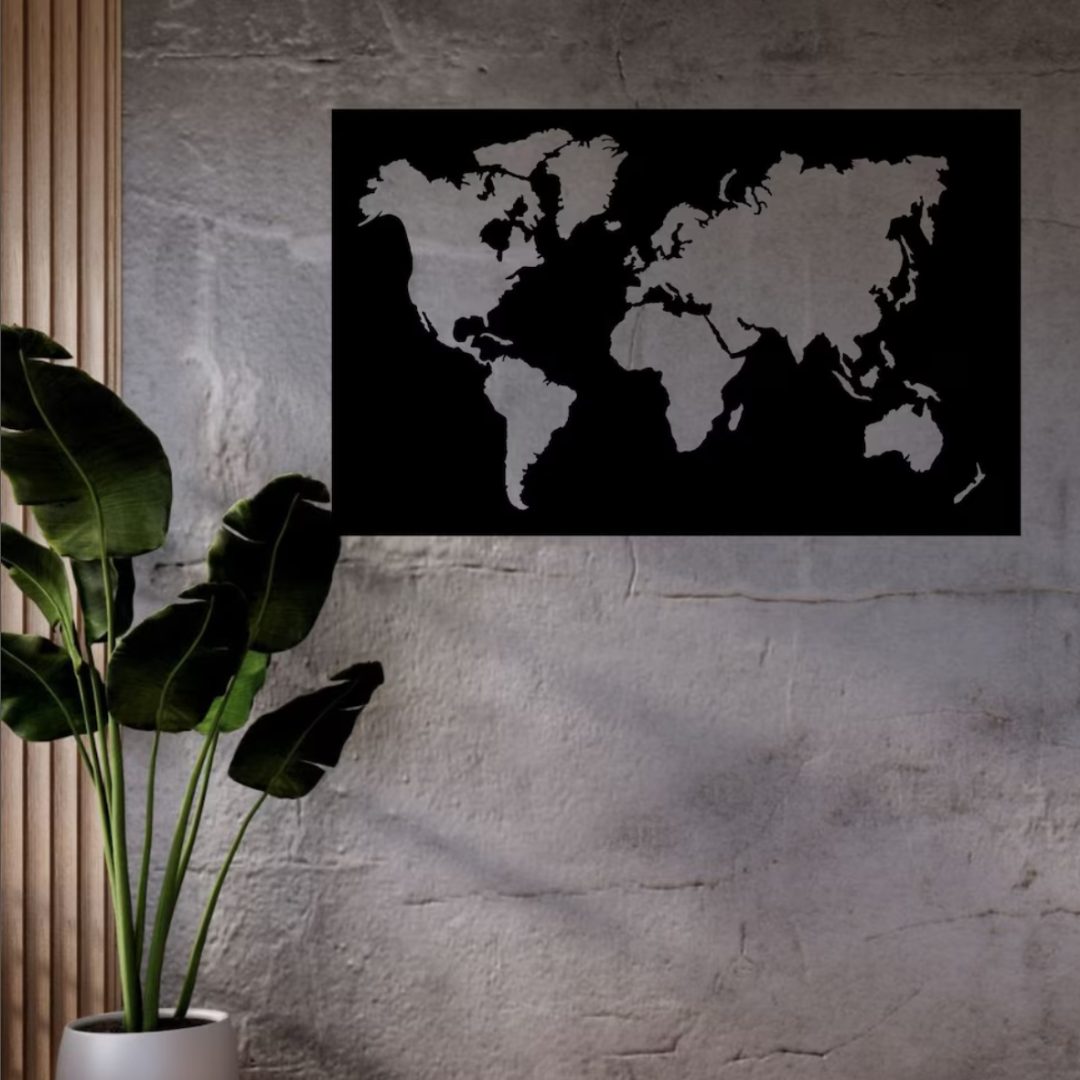 Wereldkaart metaal - uniek design - zwart - Dit Pracht Wereldkaart metaal - uniek design - zwart - Dit Pracht